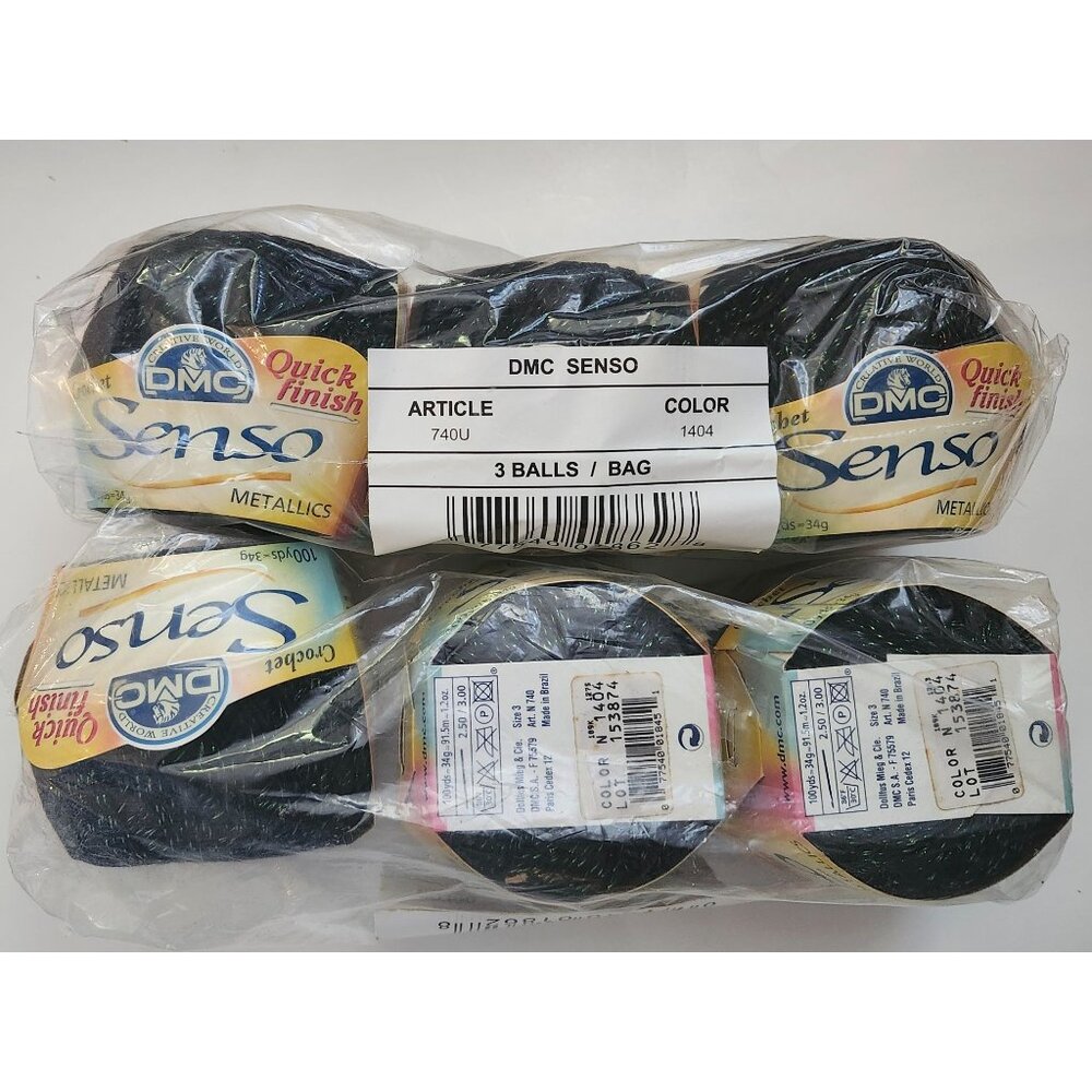 Senso Black Green Crochet Quick Finish 6 Cotton/Metallic Thread Yarns
